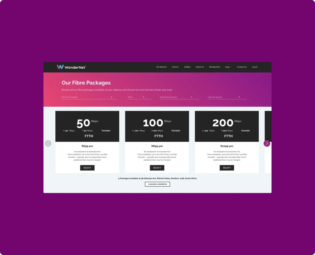 Wondernet Fibre packages