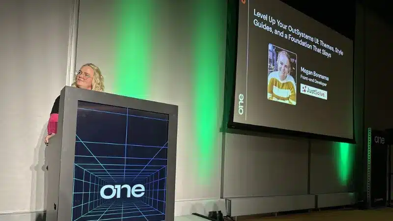 Megan representing JustSolve at OutSystems ONE