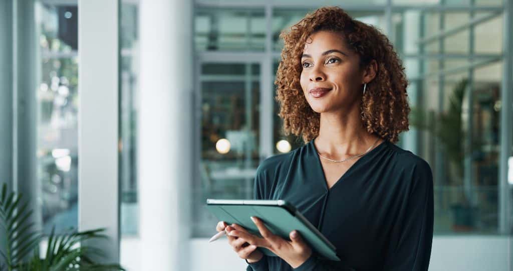 Female enterprise employee using digital solution